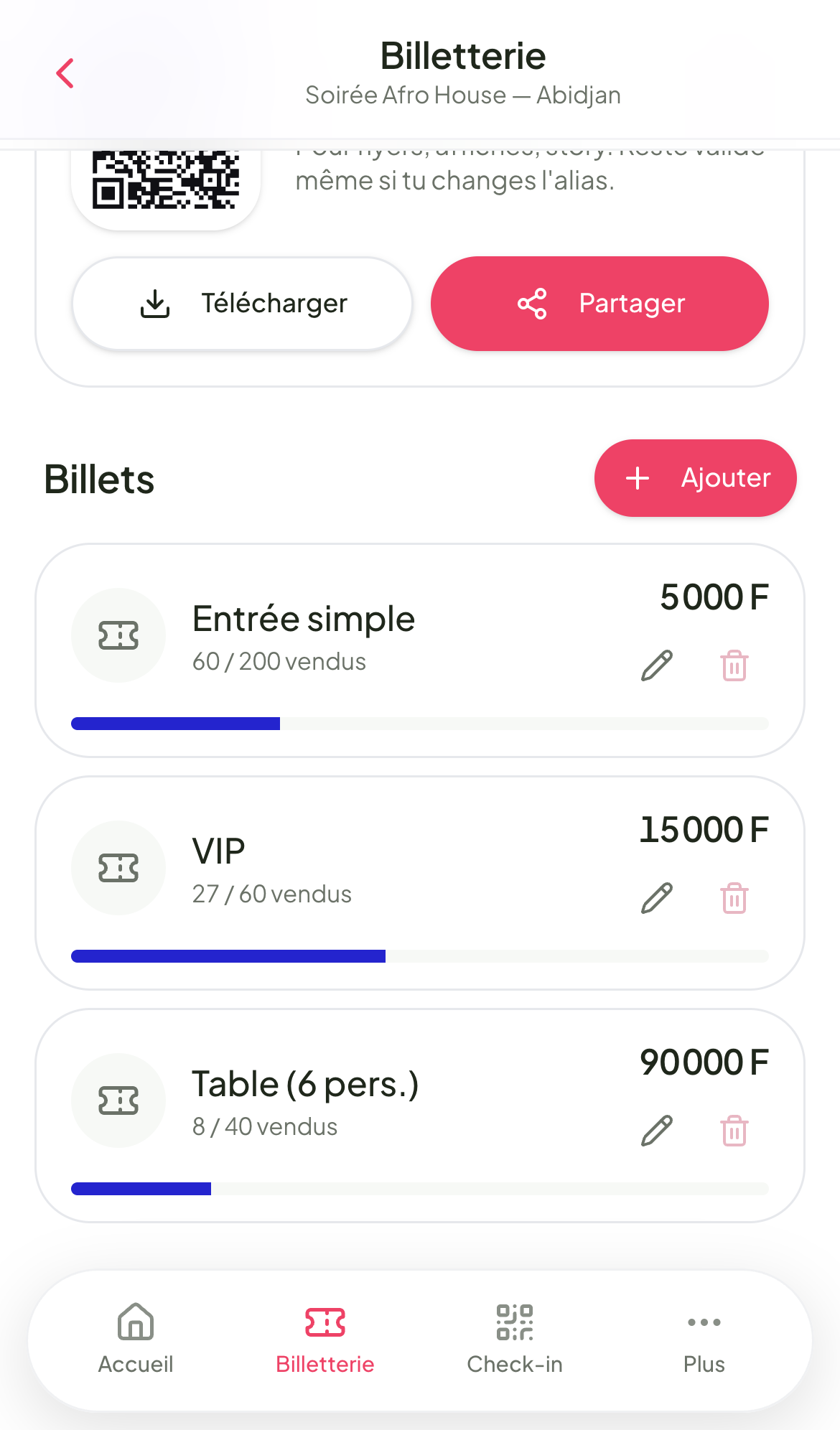 Tables VIP et entrées